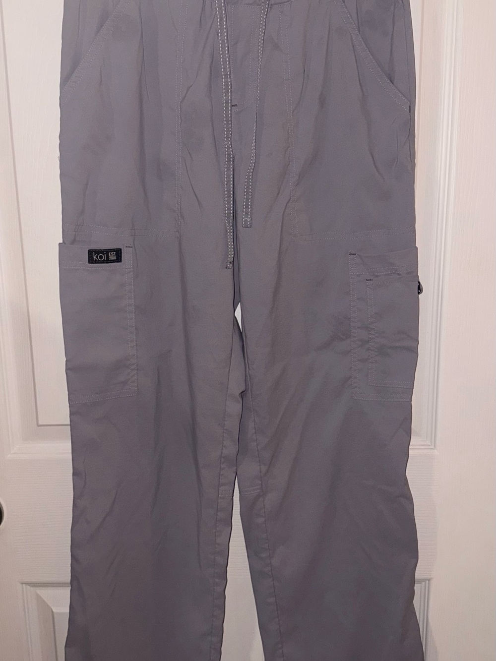 Koi Lite Women's Gray Cargo Scrub Pants with Drawstring Waist